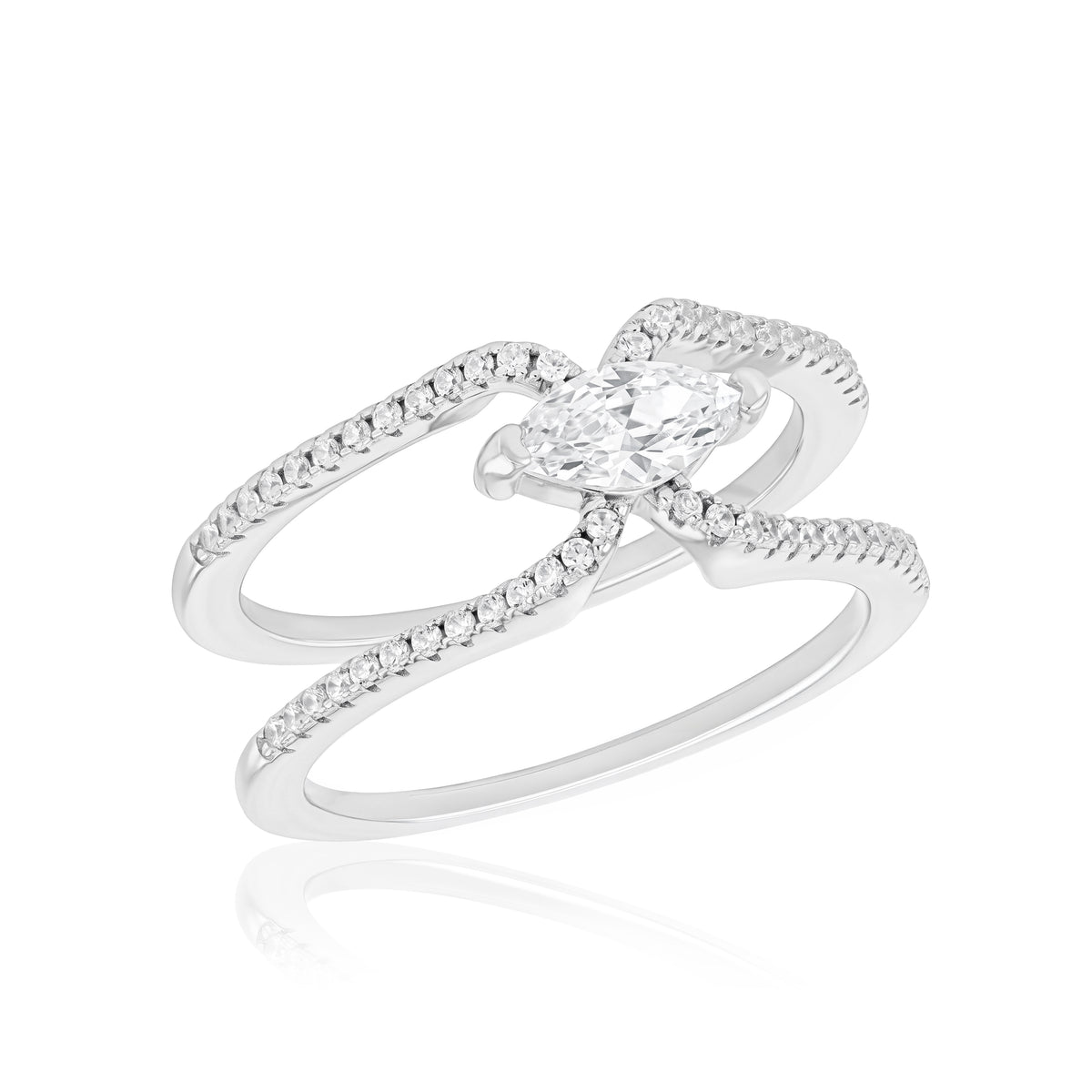 Sterling Silver Rhodium Plated Marquise CZ Oura 5 Ring Cover
