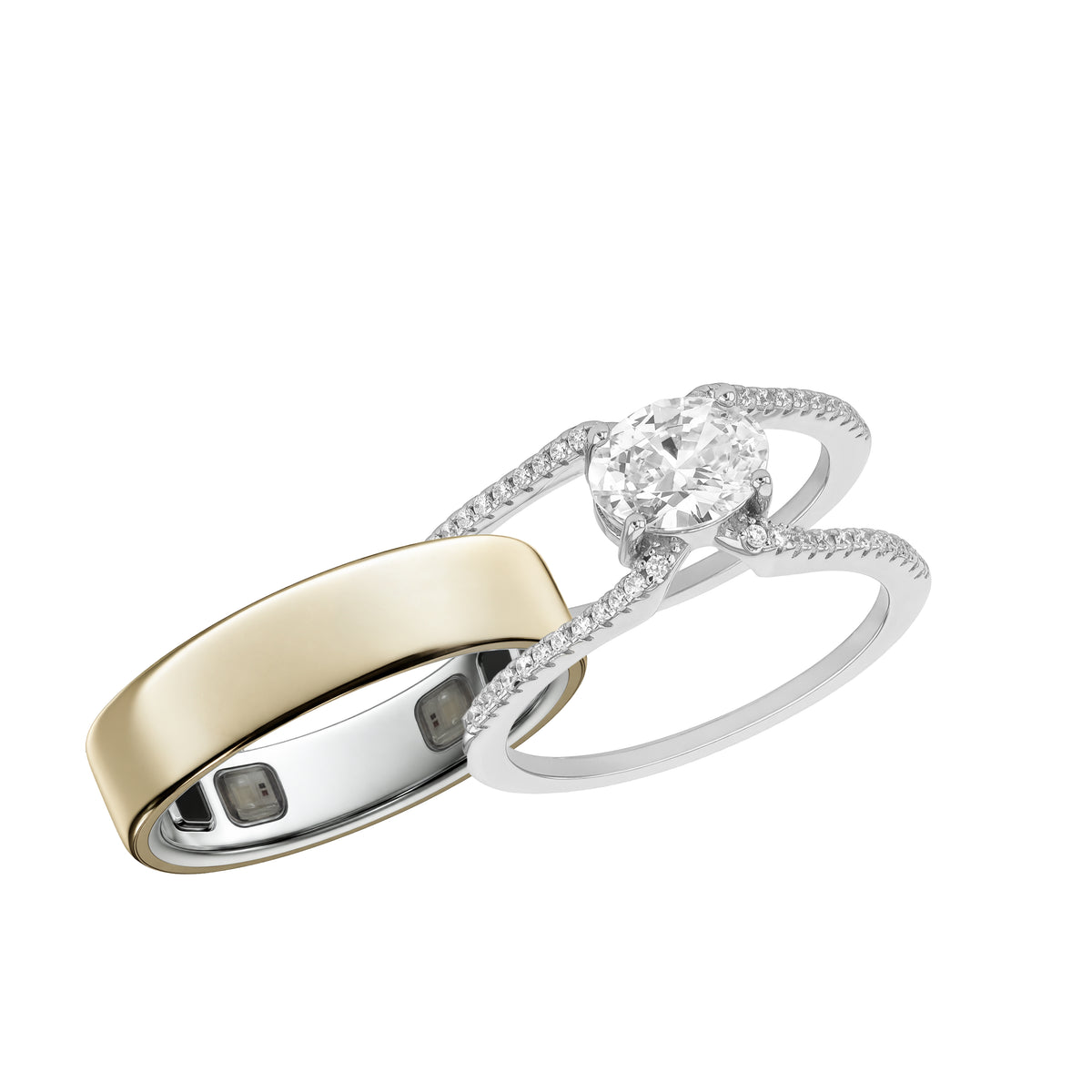 Sterling Silver Rhodium Plated Oval CZ Oura 5 Ring Cover