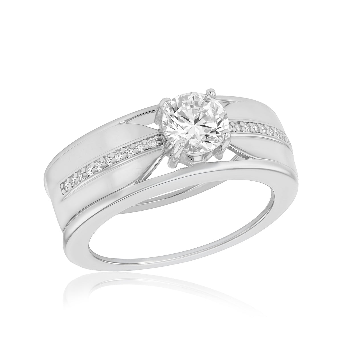Sterling Silver Rhodium Plated Oval CZ Oura 5 Ring Cover