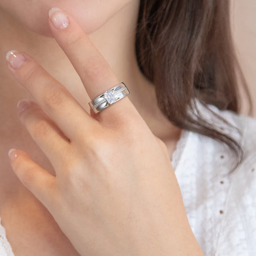 Sterling Silver Rhodium Plated Emerald Cut & Pave CZ Oura Ring 5 Cover