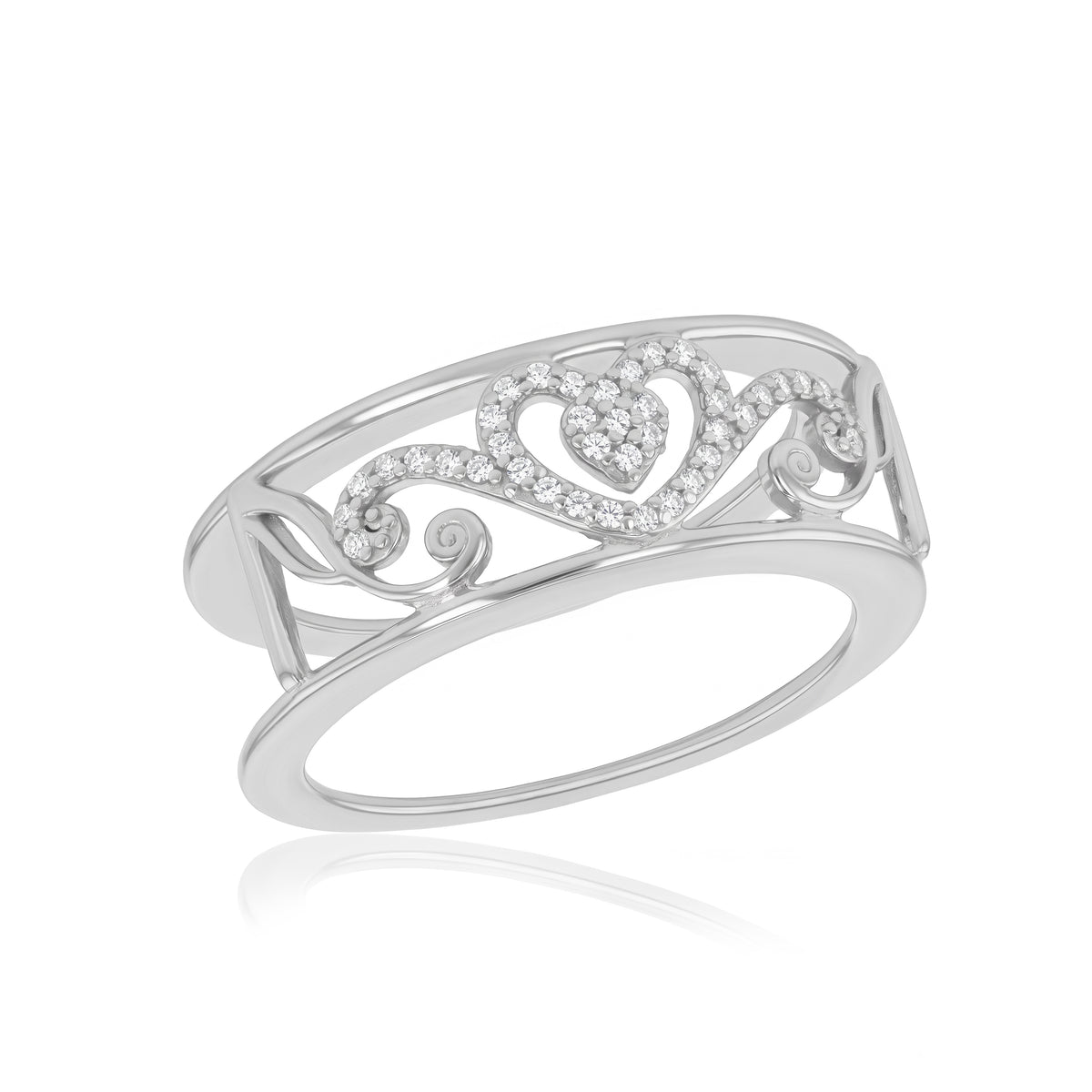 Sterling Silver Rhodium Plated Open Heart CZ Oura Ring 5 Cover