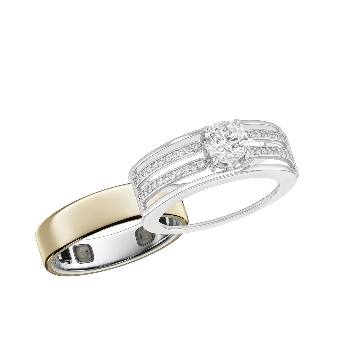 Sterling Silver Rhodium Plated 2 Row Round CZ Oura Ring 5 Cover