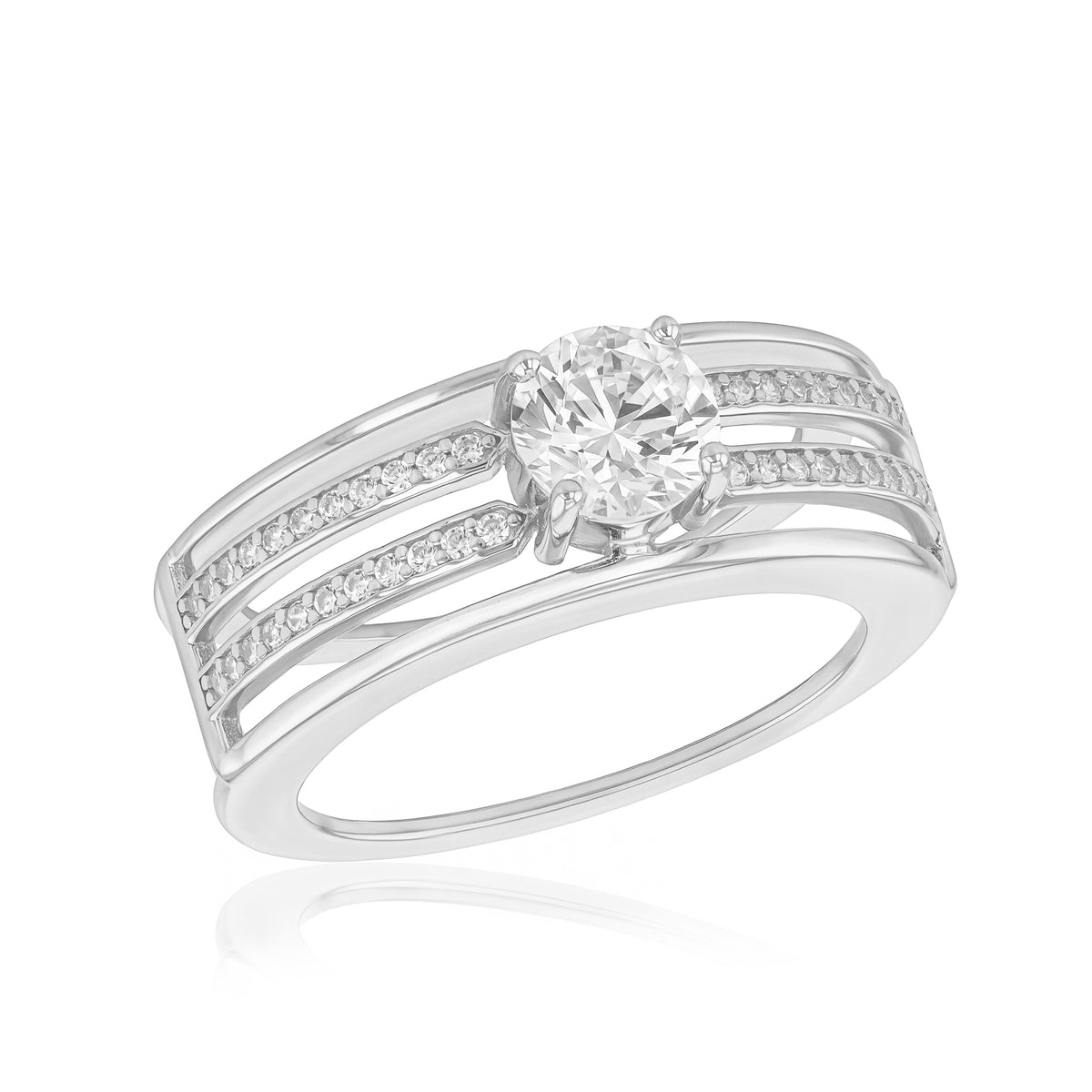 Sterling Silver Rhodium Plated 2 Row Round CZ Oura Ring 5 Cover