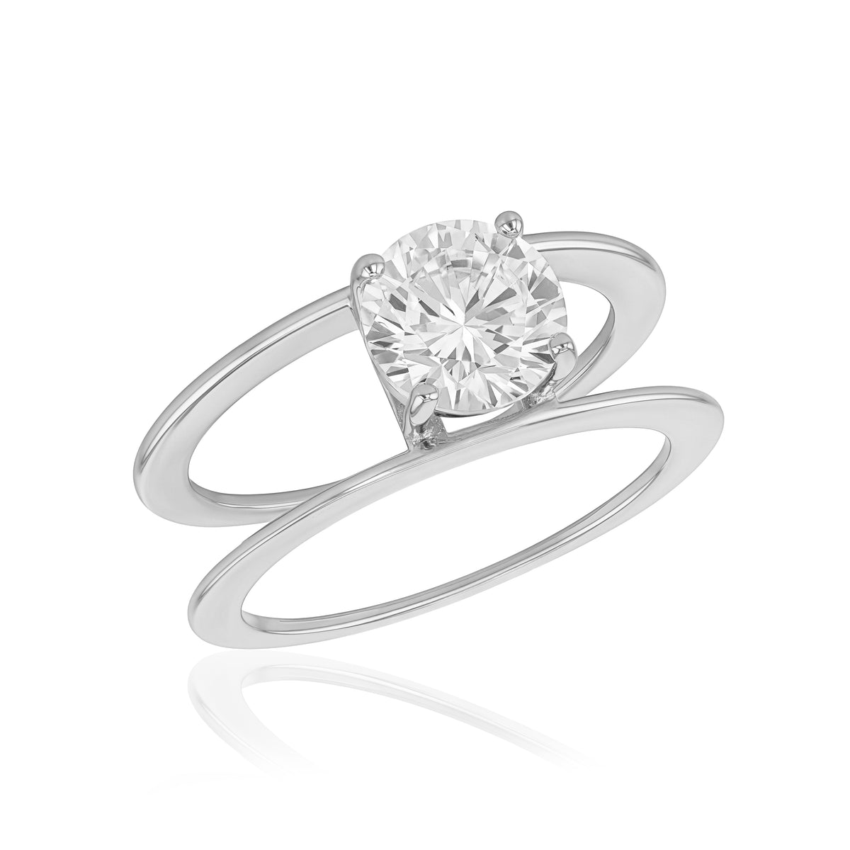 Sterling Silver Rhodium Plated Round CZ Oura Ring 5 Cover