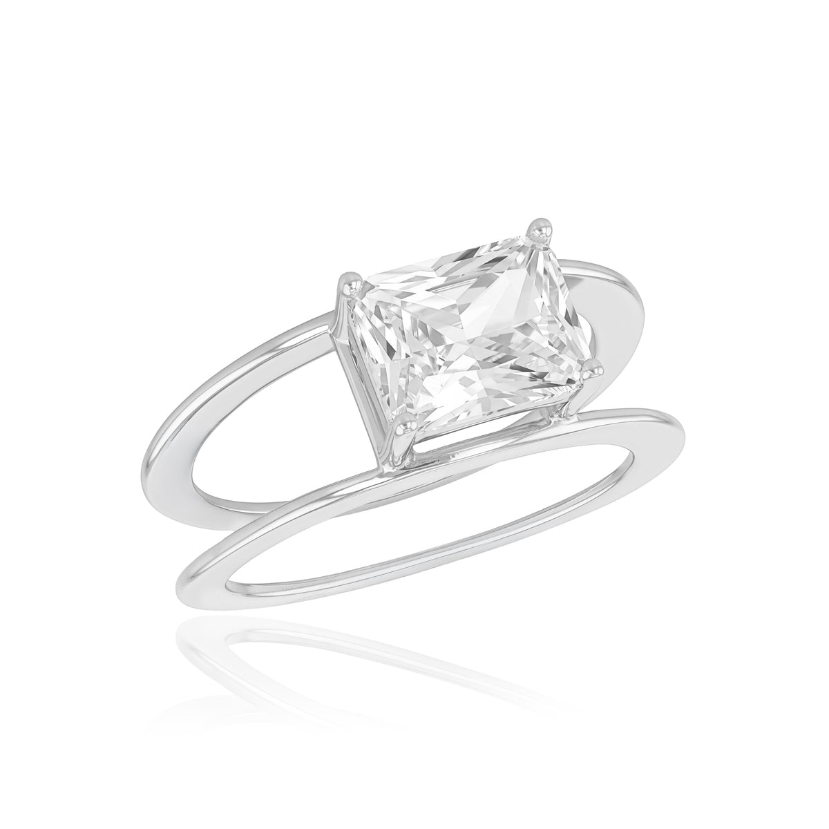 Sterling Silver Rhodium Plated Emerald Cut CZ Oura Ring 5 Cover