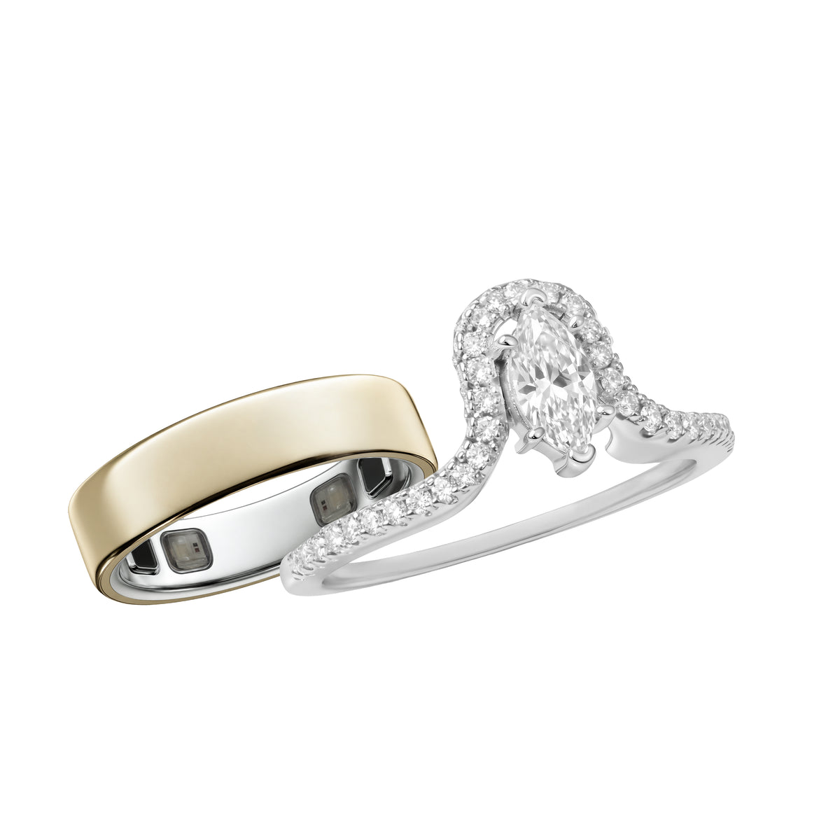 Sterling Silver Rhodium Plated Marquise CZ Cluster Oura Ring 5 Cover