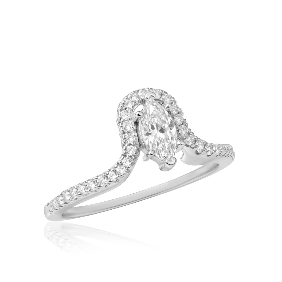 Sterling Silver Rhodium Plated Marquise CZ Cluster Oura Ring 5 Cover