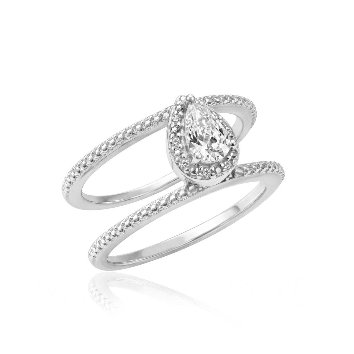 Sterling Silver Rhodium Plated Teardrop CZ Cluster Oura Ring 5 Cover