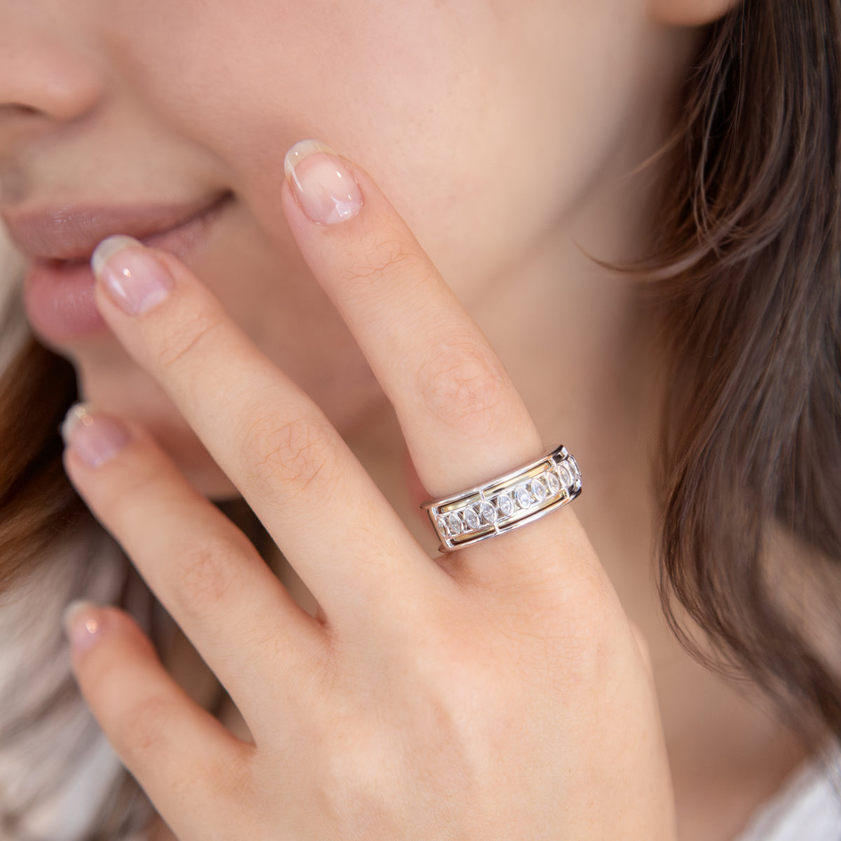 Sterling Silver Rhodium Plated CZ Bezel Row Oura Ring 5 Cover