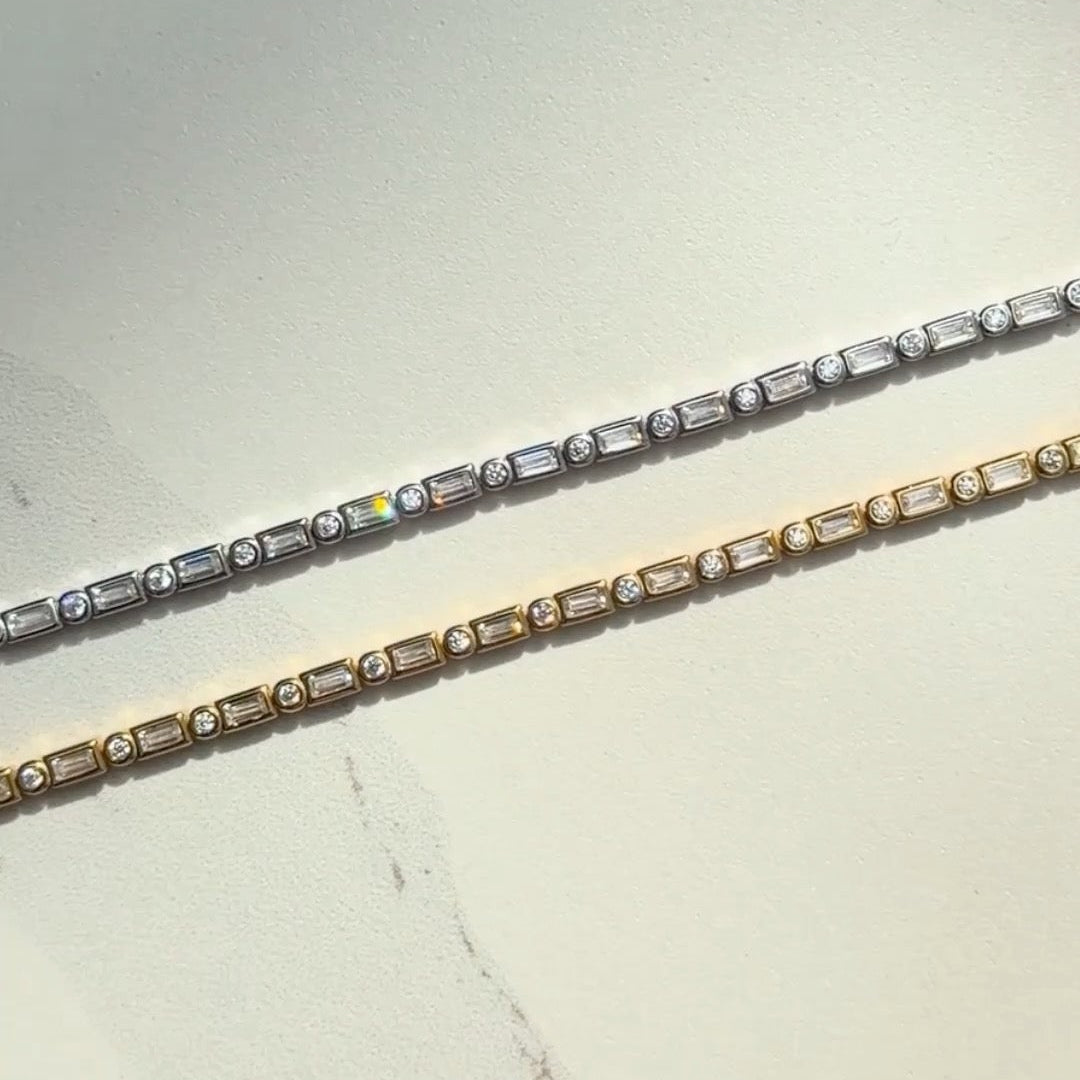 18ct Gold Plated or Sterling Silver Mixed Cut CZ Tennis Bracelet
