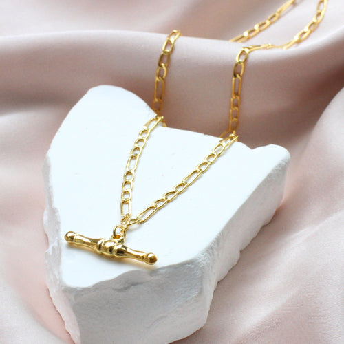 9ct Yellow Gold T-Bar Figaro Chain Necklace