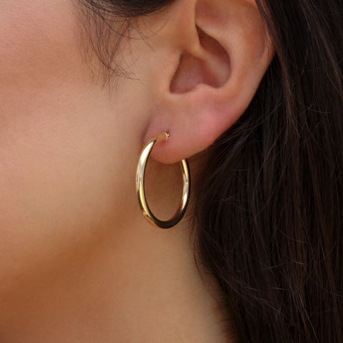 9ct Yellow Gold Round Tube Polished Hoop Creole Earrings