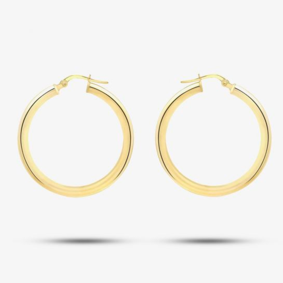 9ct Yellow Gold Round Tube Polished Hoop Creole Earrings