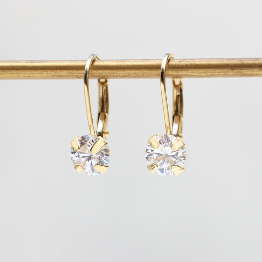 9ct Yellow Gold Round Cubic Zirconia Drop Earrings