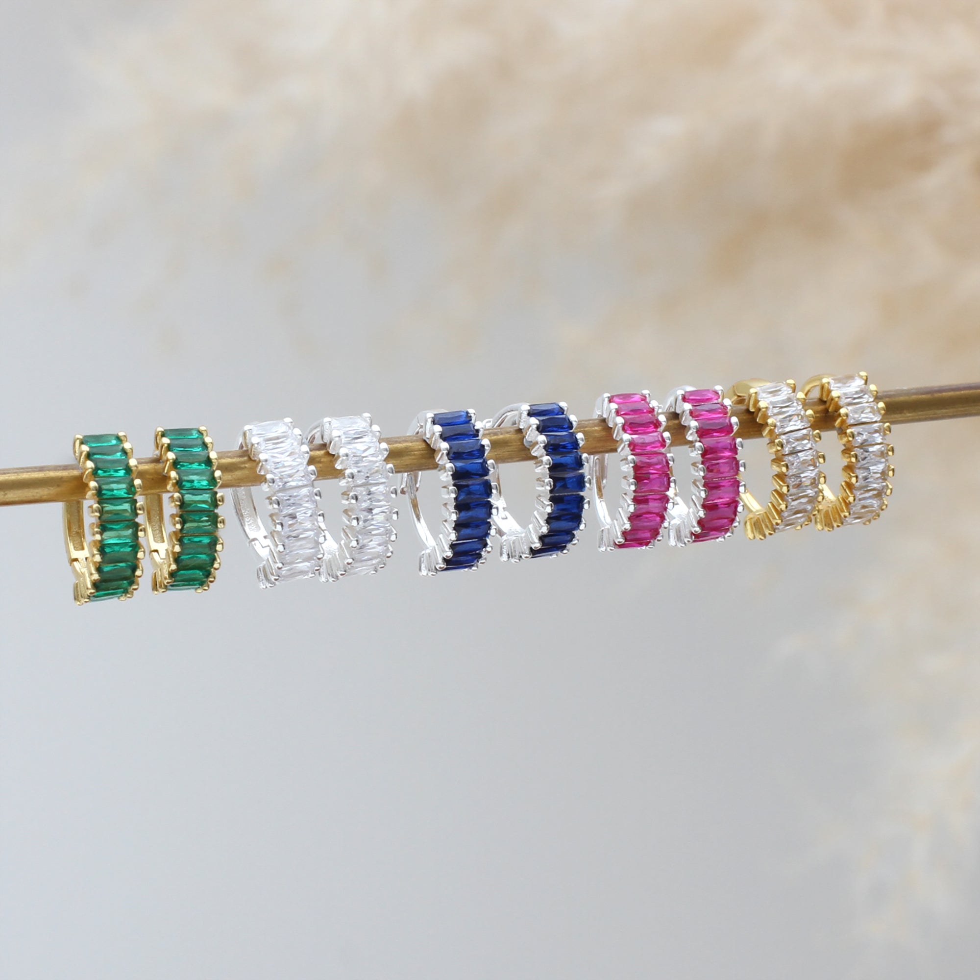 Sterling Silver or 14ct Gold Plated Baguette Crystal Earrings