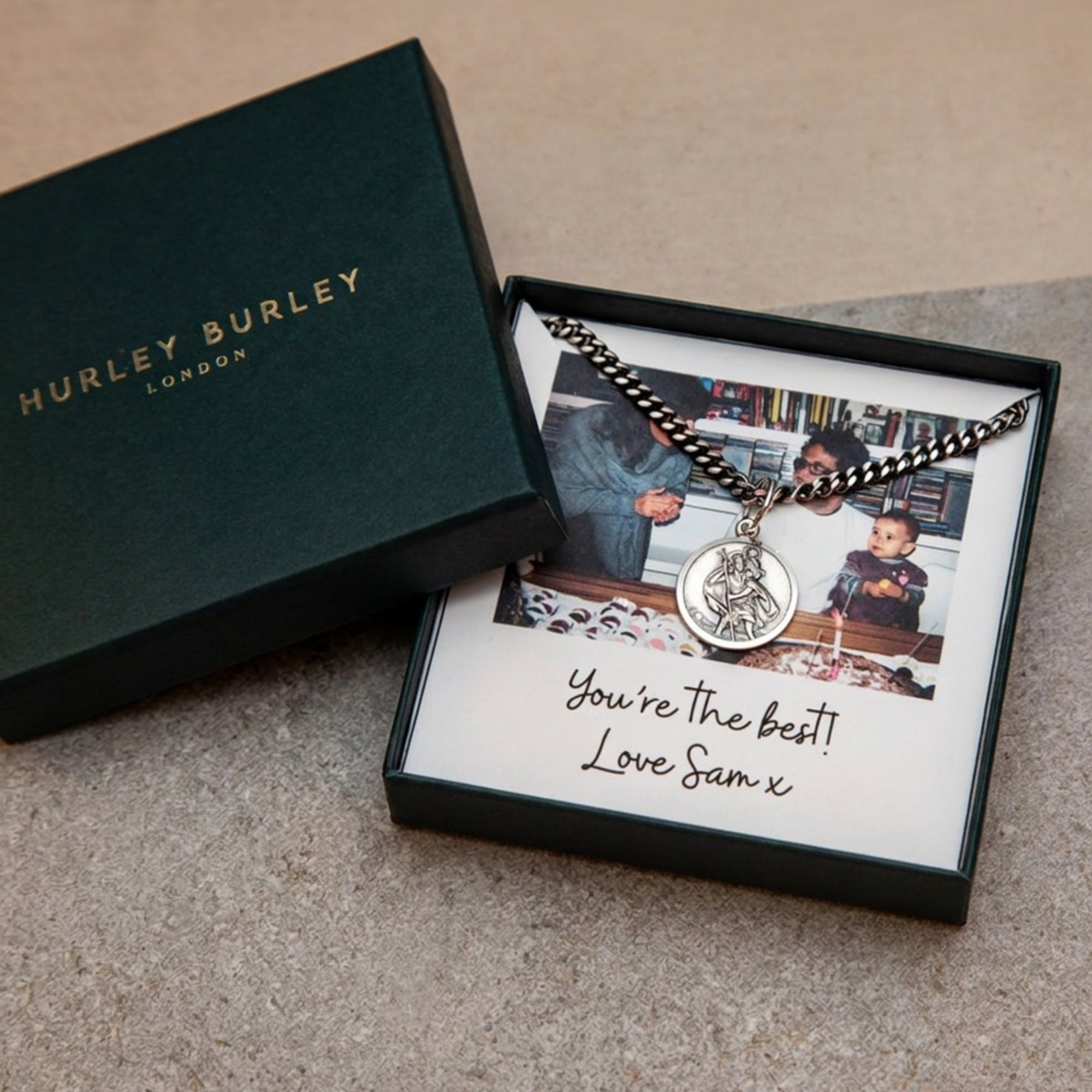 Personalised Silver St Christopher Curb Necklace With Photobox