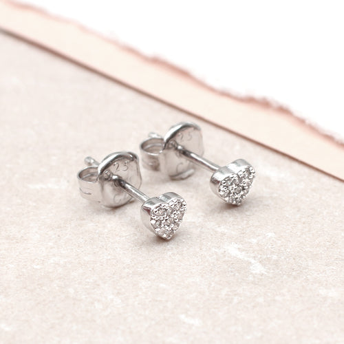 Sterling Silver And Crystal Heart Stud Earrings