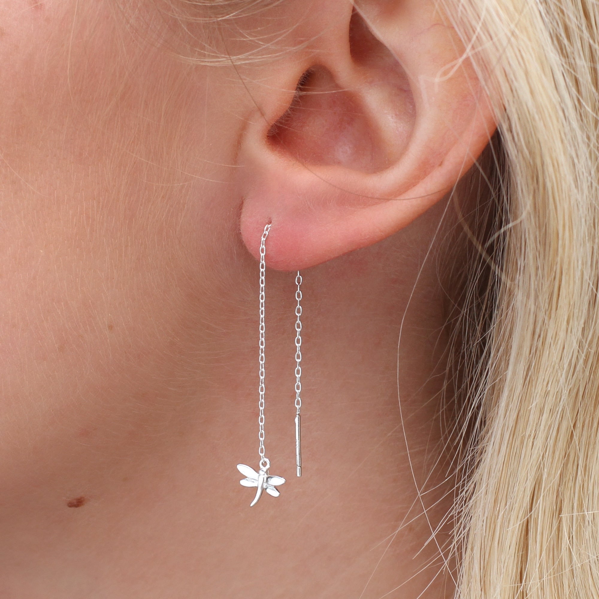 Sterling Silver Pull Through Dragonfly Earrings
