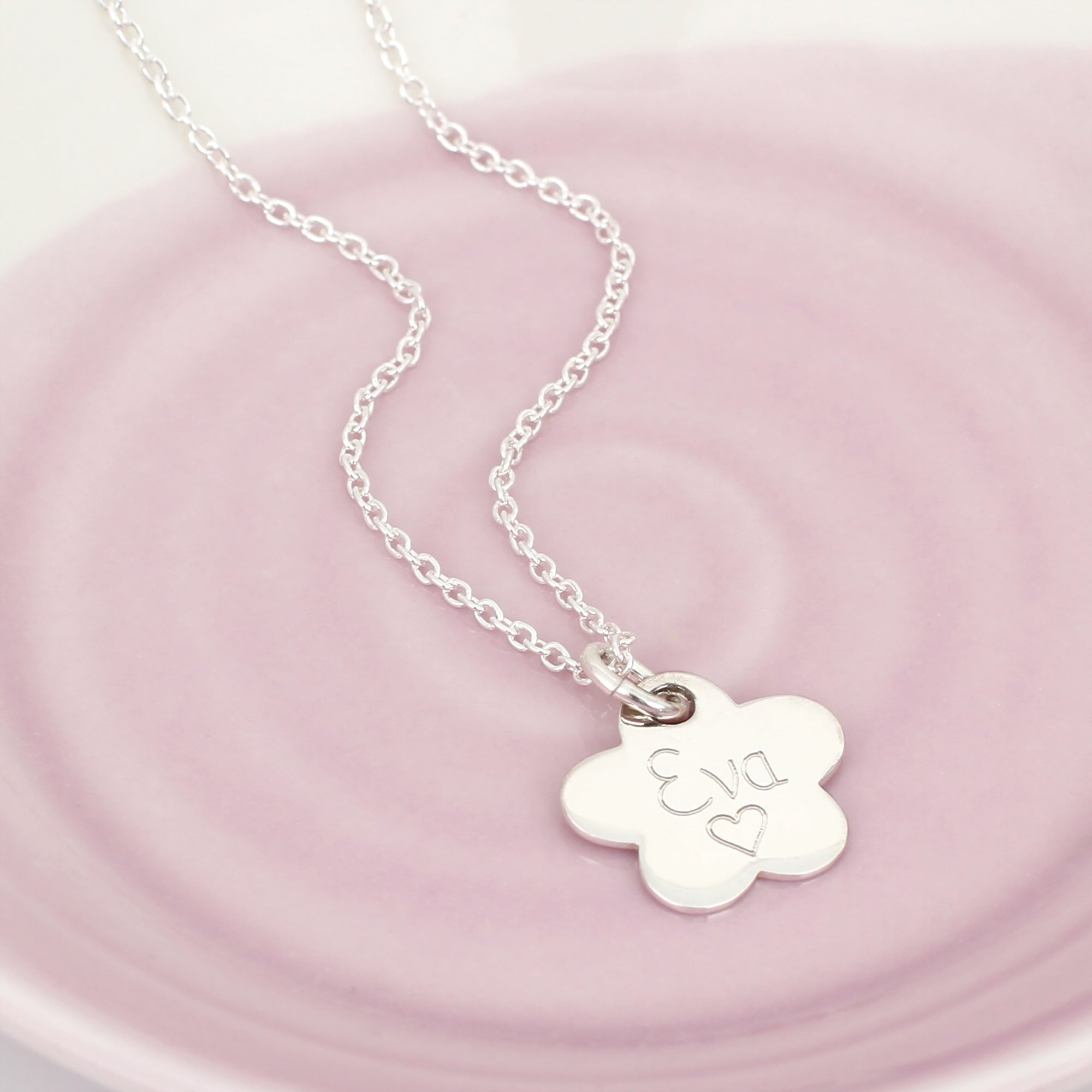 Girl's Personalised Sterling Silver Flower Necklace