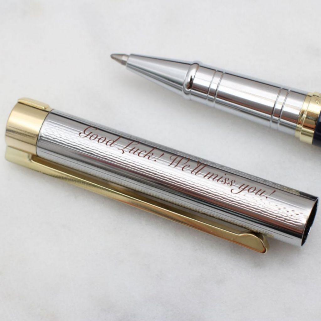 Personalised Rhodium Plated And Enamel Rollerball Pen