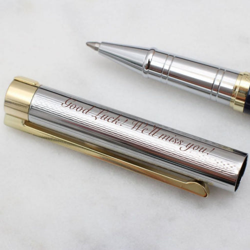 Personalised Rhodium Plated And Enamel Rollerball Pen