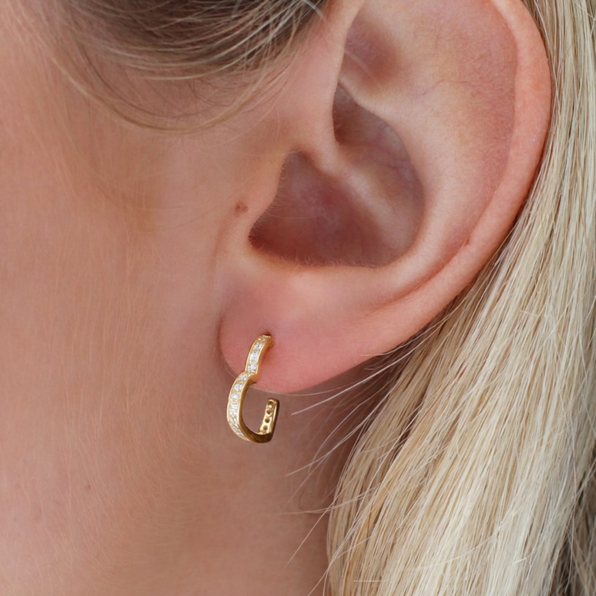 18ct Gold Plated Sterling Silver Crystal Heart Hoop Earrings