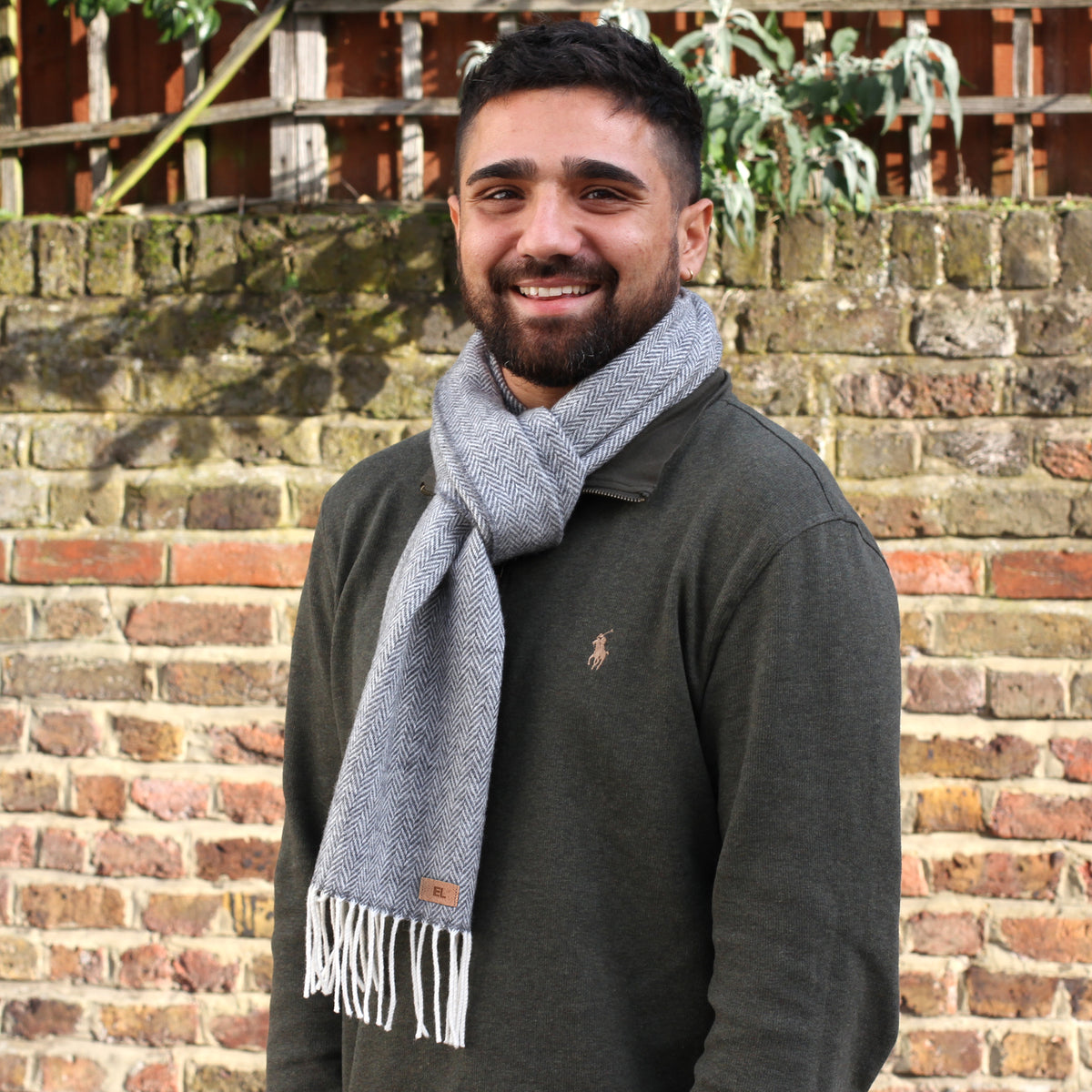 Men's Lambswool Grey Herringbone Scarf