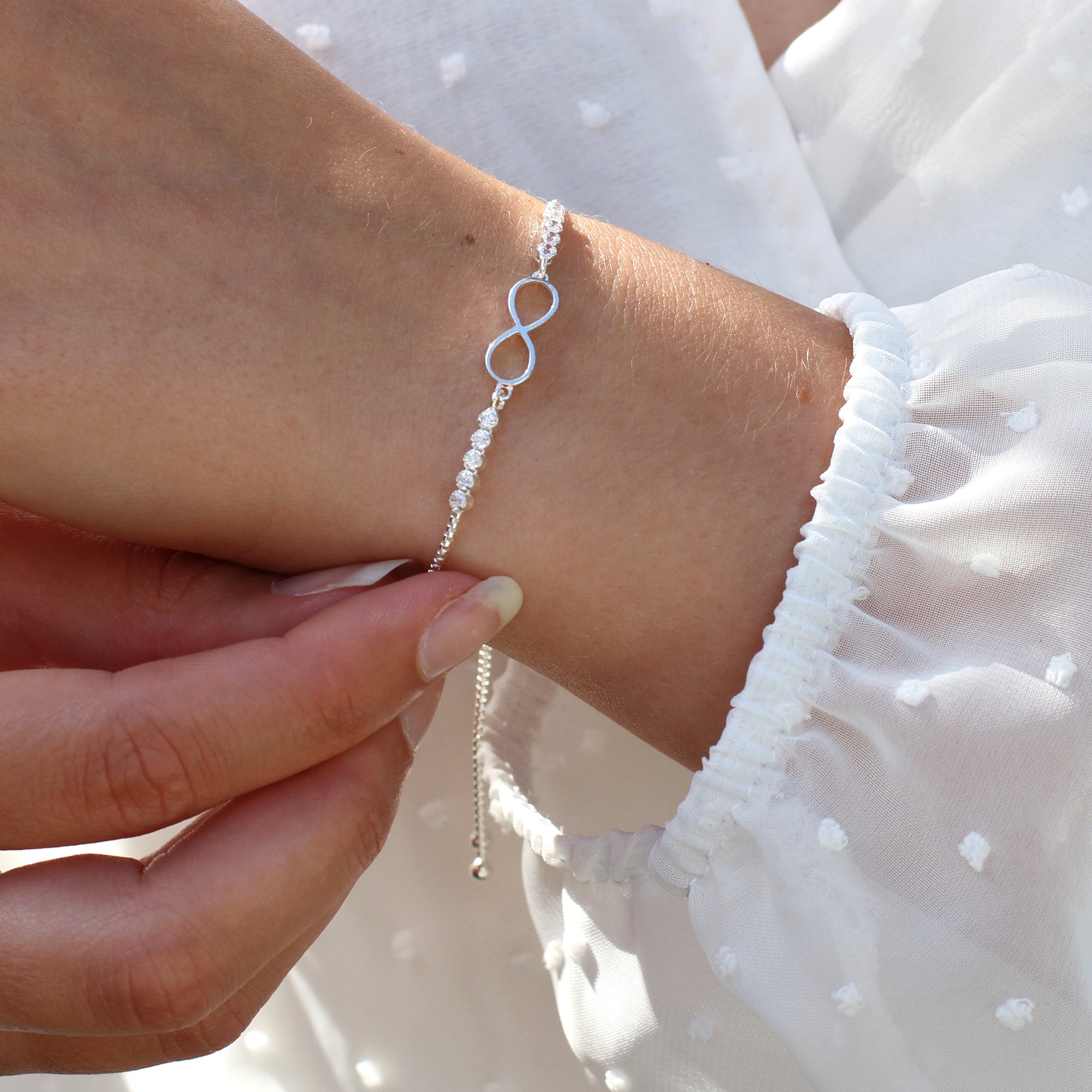 Sterling Silver And Crystal Infinity Slider Bracelet
