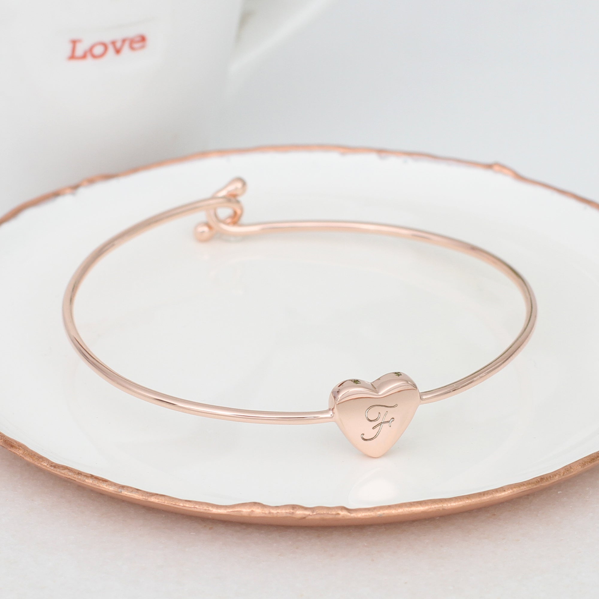 Sterling Silver or 18ct Rose Gold Plated Personalised Heart Bangle
