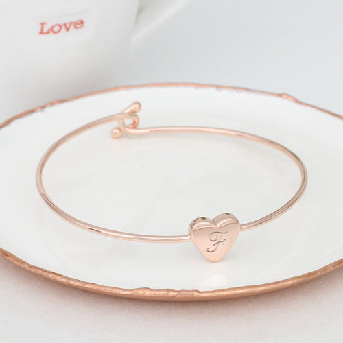 Sterling Silver or 18ct Rose Gold Plated Personalised Heart Bangle
