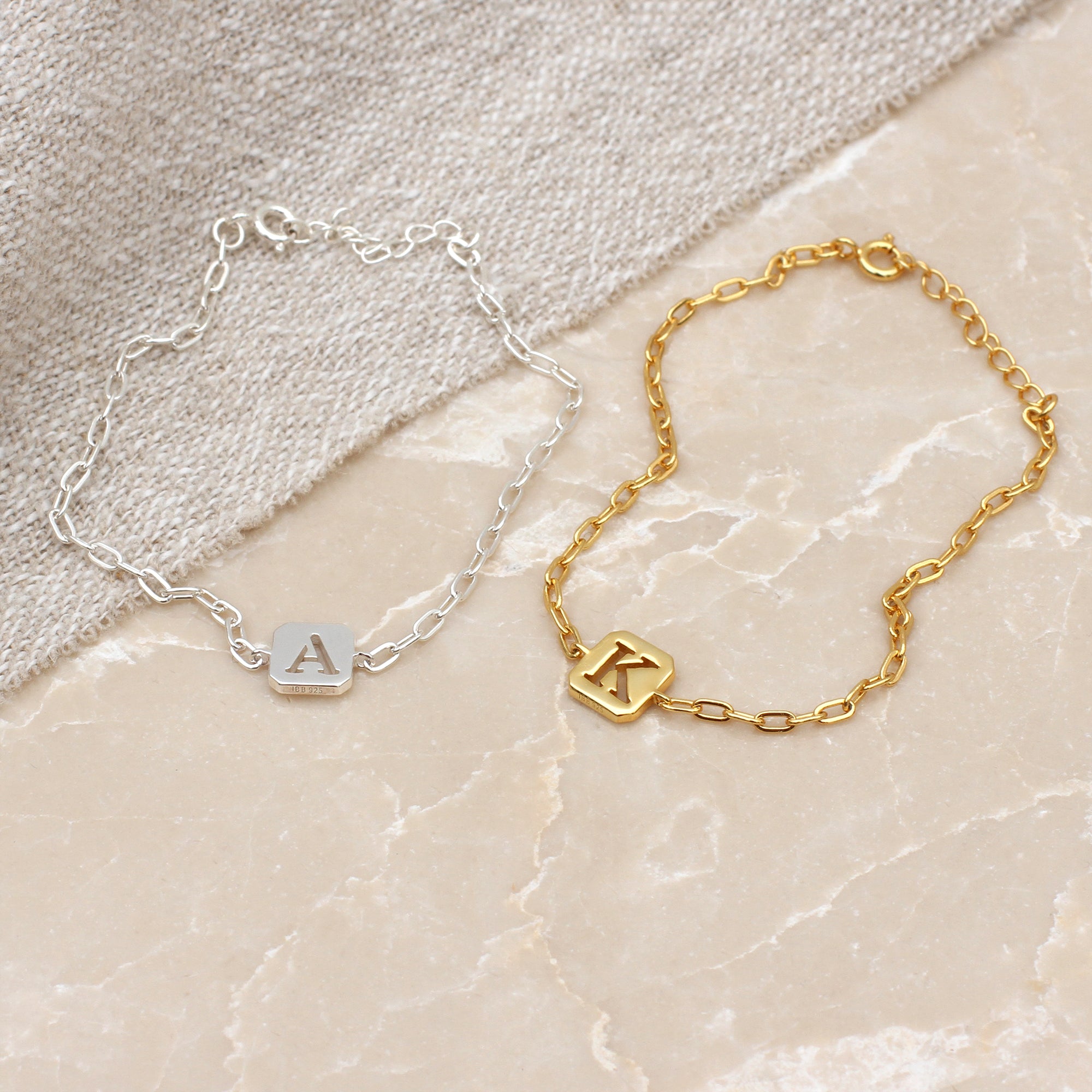 18ct Gold plated or Sterling Silver Initial Bracelet