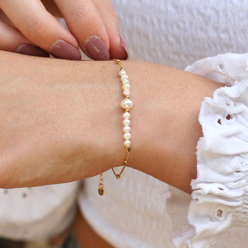 18ct Gold Plated Sterling Silver Pearl Chain Bracelet