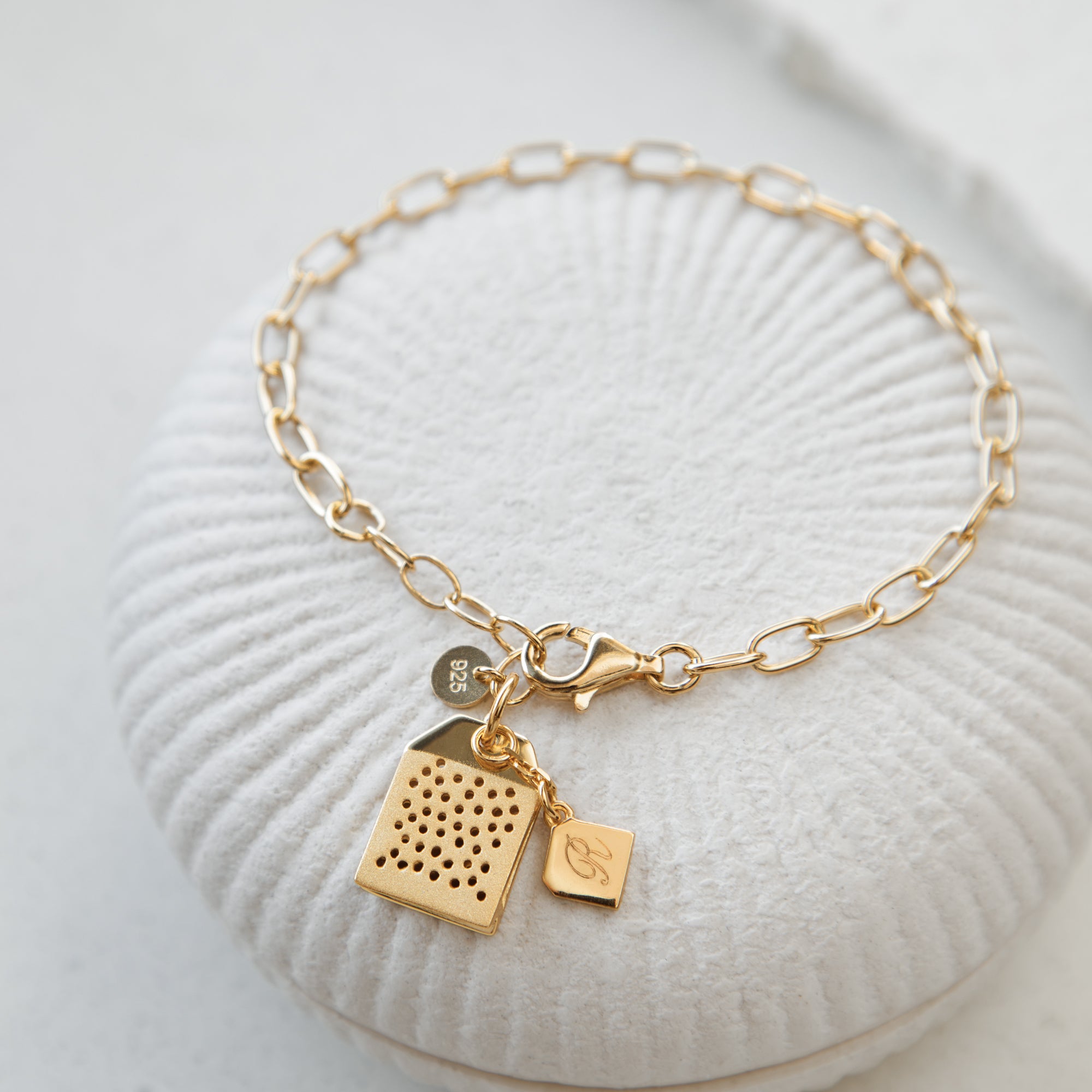 Personalised Sterling Silver or 18ct Yellow Gold Plated Tea bag Charm Bracelet