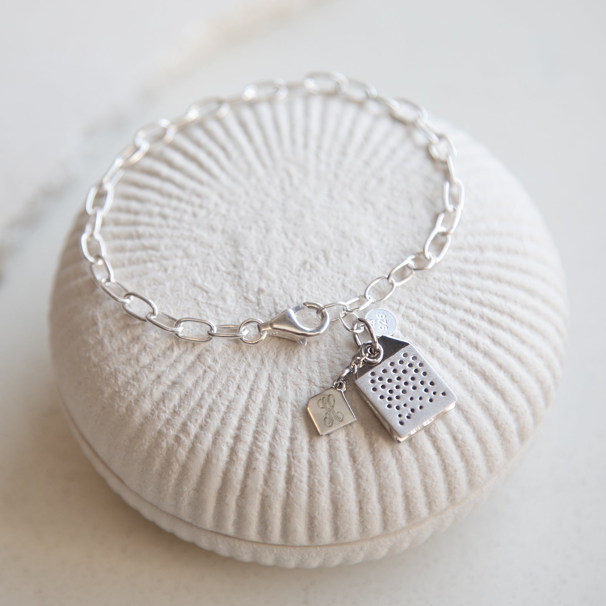 Personalised Sterling Silver or 18ct Yellow Gold Plated Tea bag Charm Bracelet