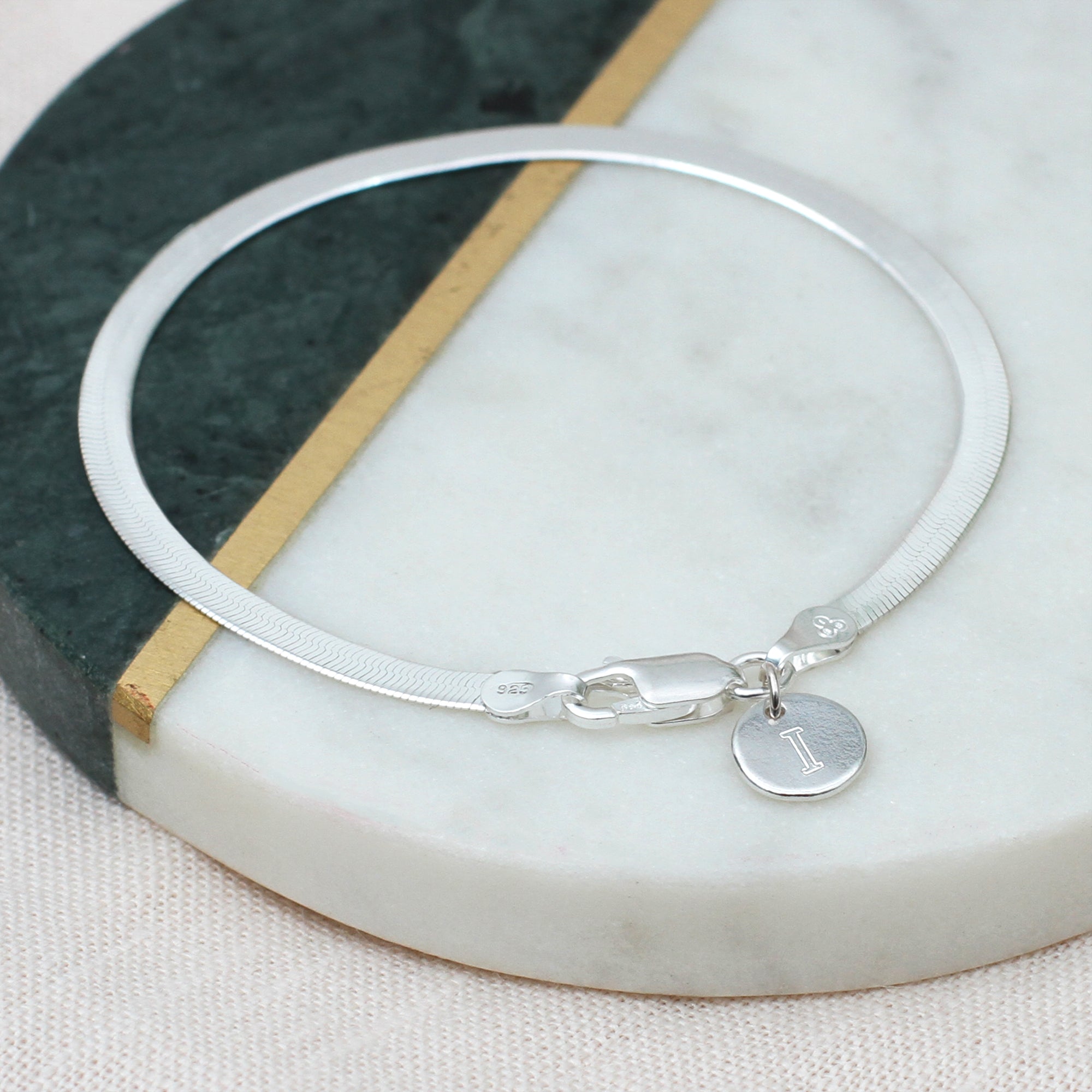 Silver Textured Herringbone Snake Chain Bracelet