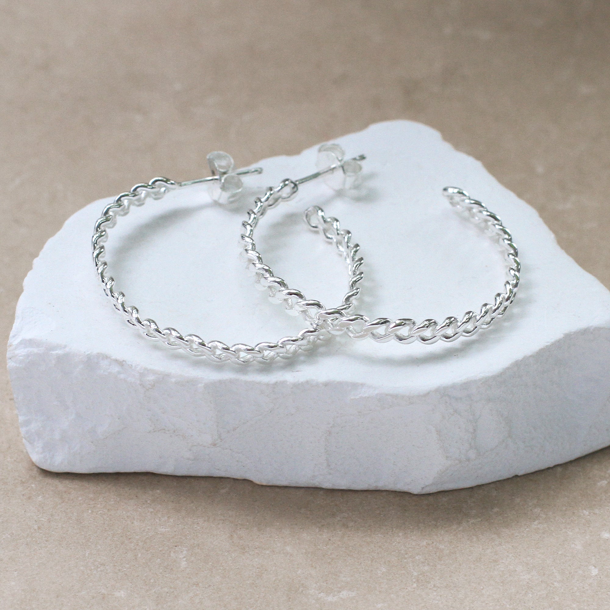 Silver Chain Link Hoop Earrings