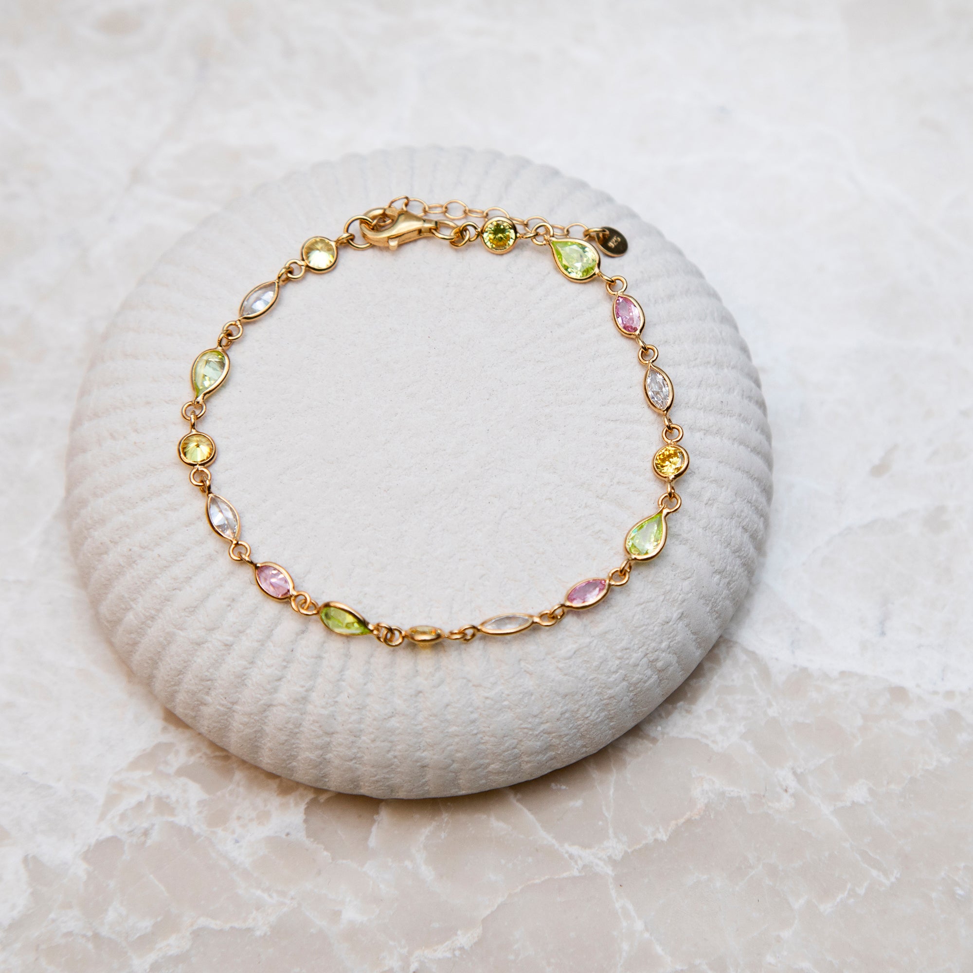 Multicoloured Pastel Gemstone 18ct Gold Bracelet