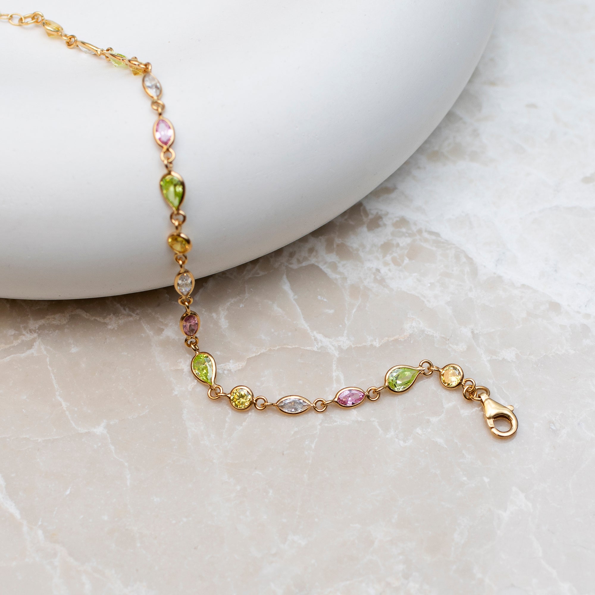 Multicoloured Pastel Gemstone 18ct Gold Bracelet