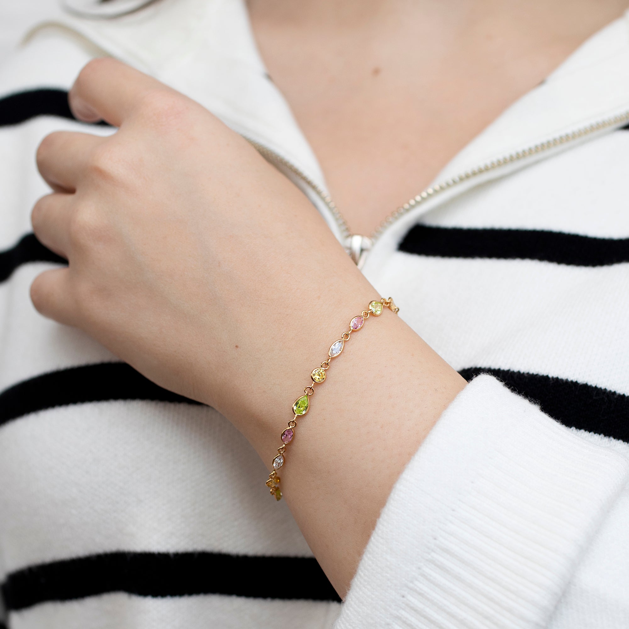 Multicoloured Pastel Gemstone 18ct Gold Bracelet