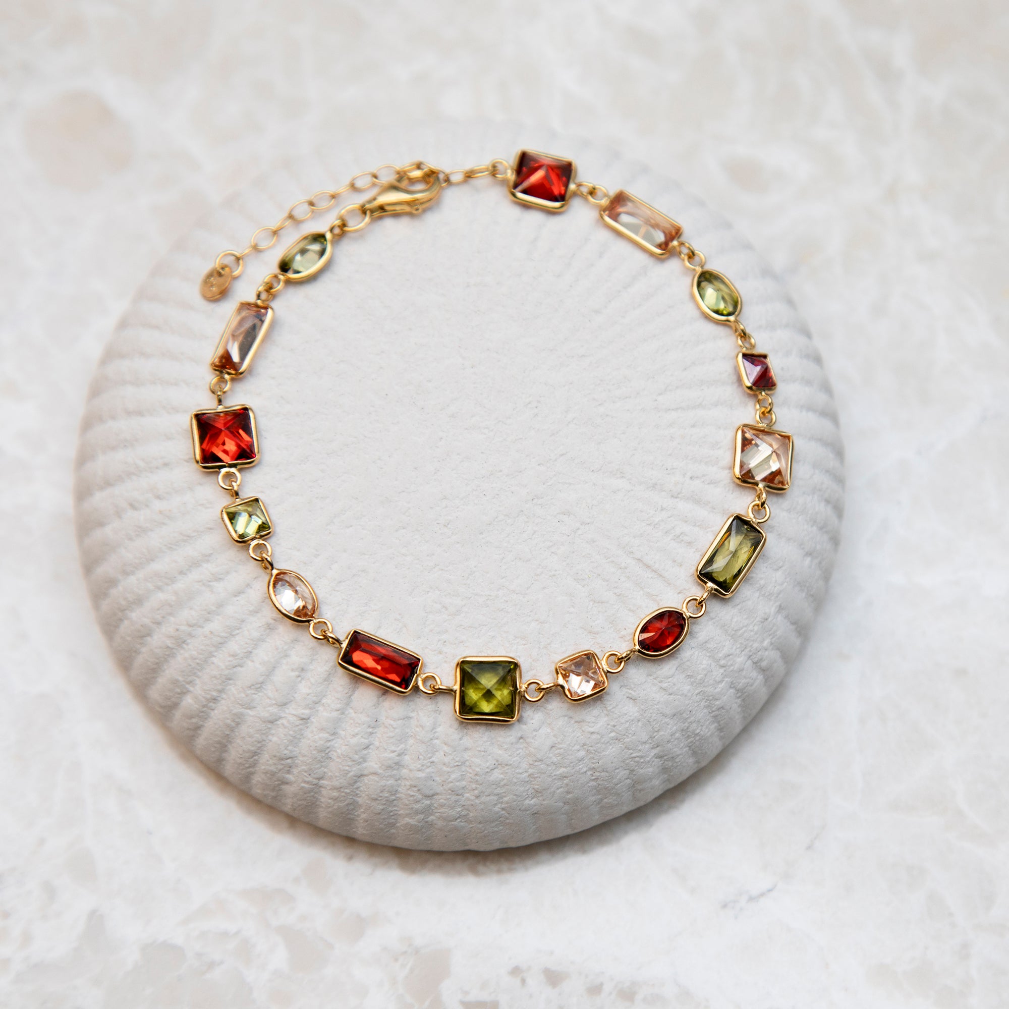 Deep Multicoloured Gemstone 18ct Gold Bracelet
