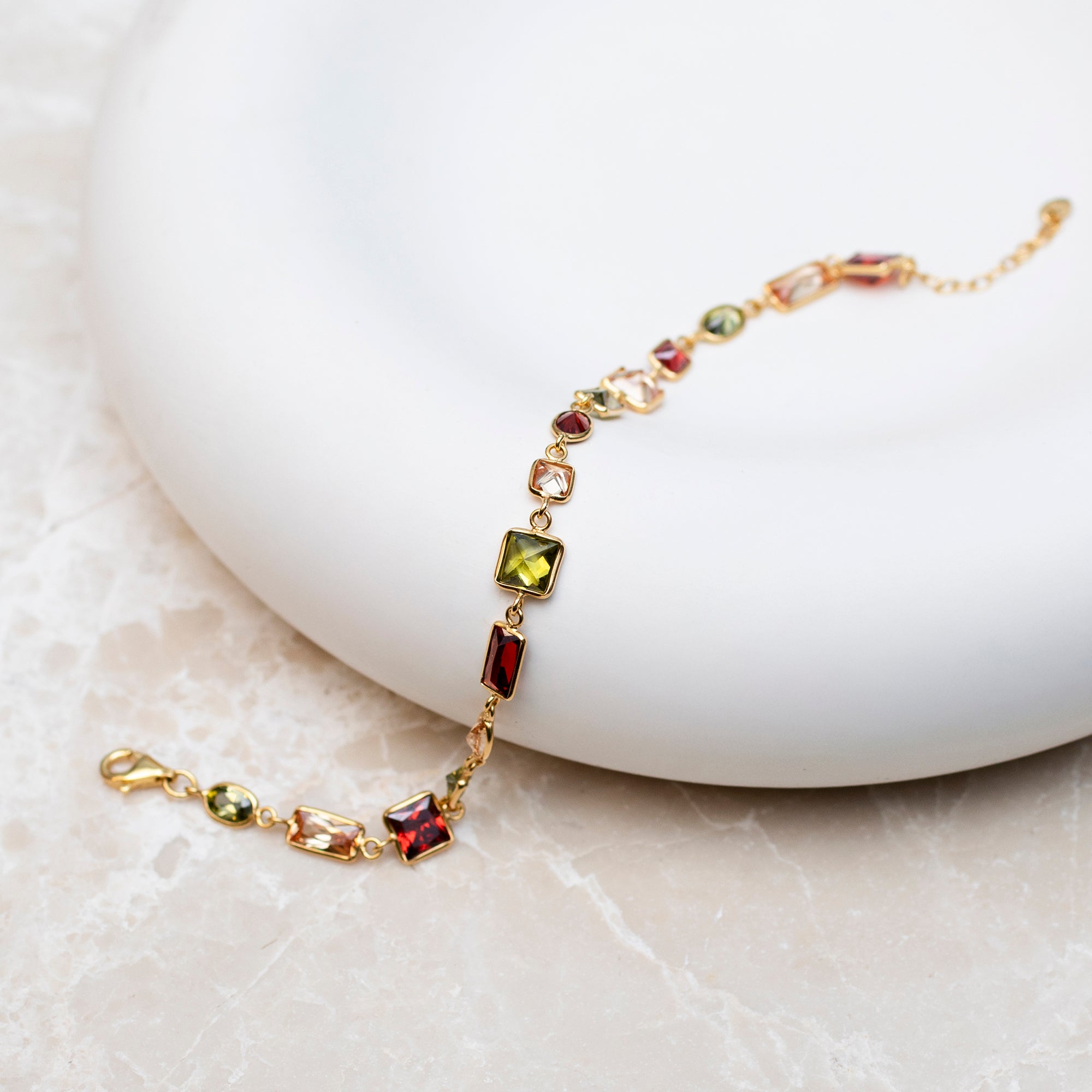 Deep Multicoloured Gemstone 18ct Gold Bracelet