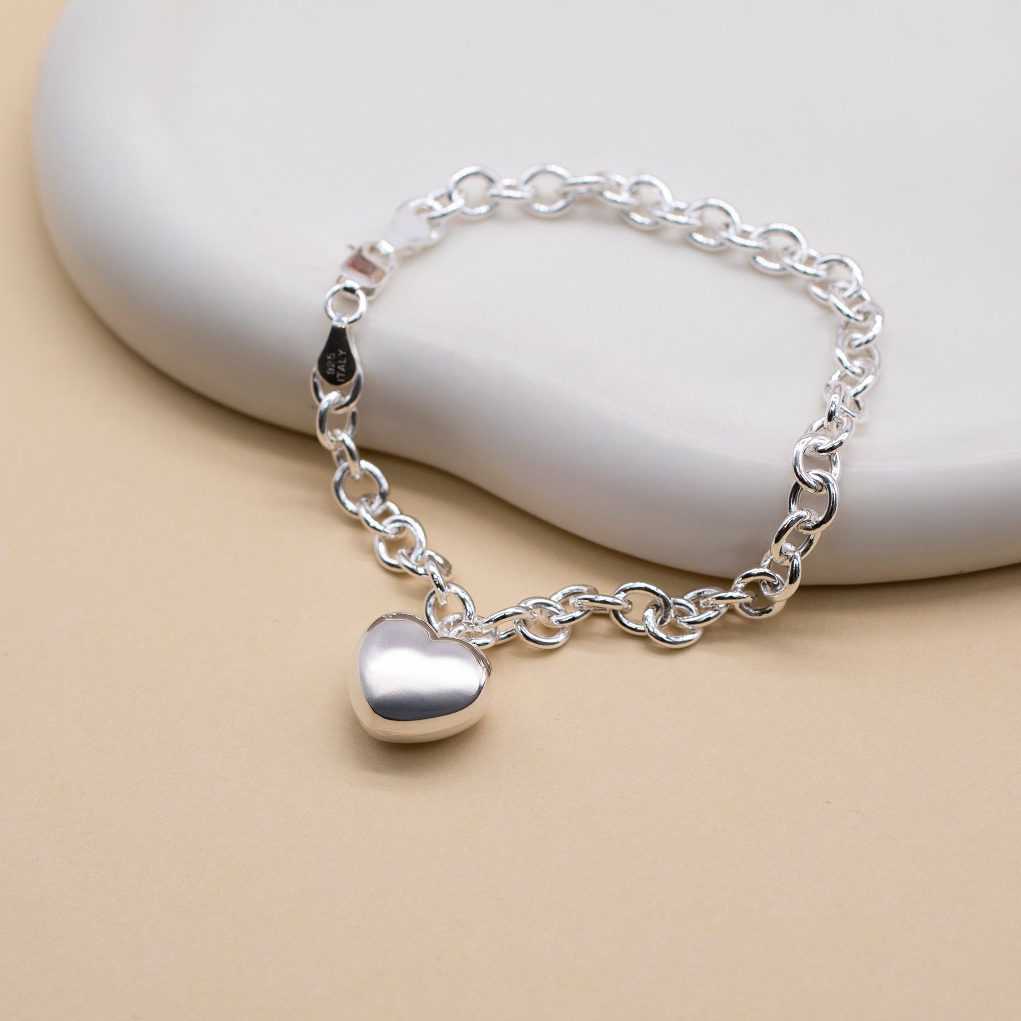 Sterling Silver Puffed Heart Bracelet