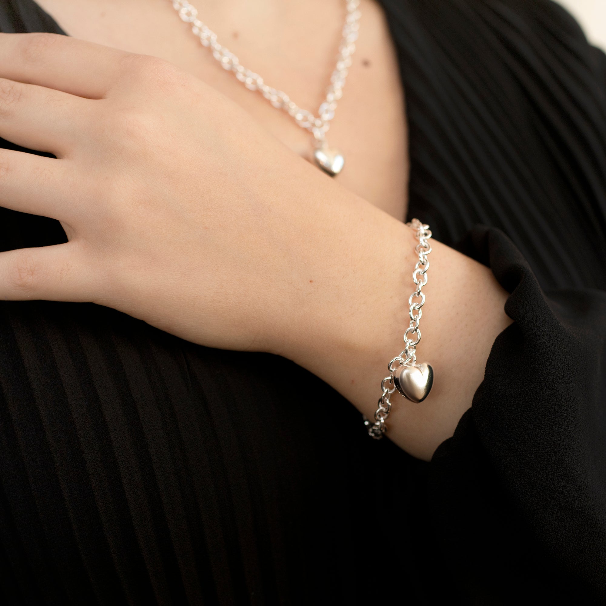 Sterling Silver Puffed Heart Bracelet