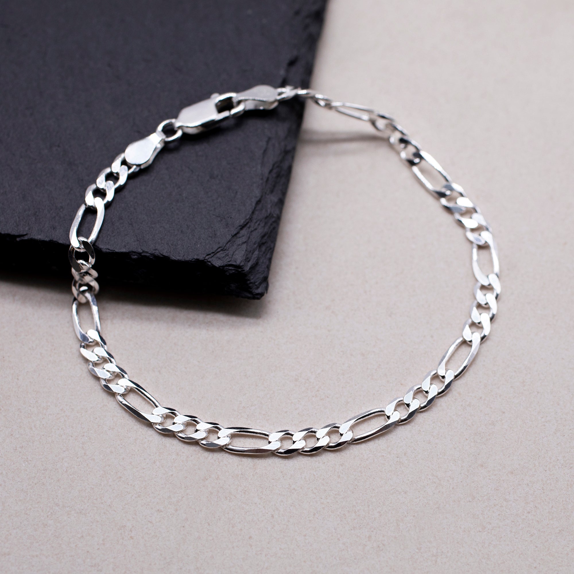 Sterling Silver Diamond Cut Figaro Bracelet