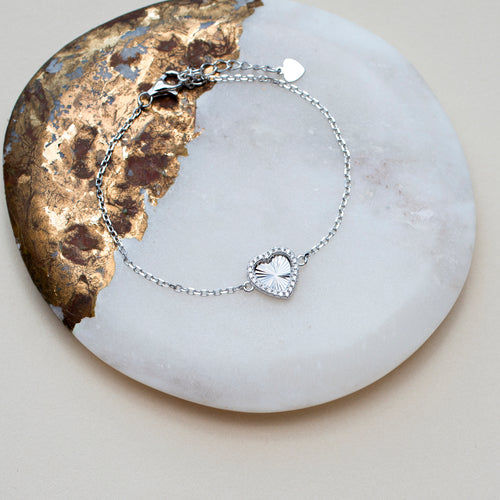 Personalised Sterling Silver Rainbow Heart & CZ Bracelet