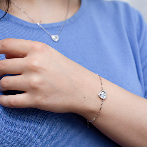 Personalised Sterling Silver Rainbow Heart & CZ Bracelet