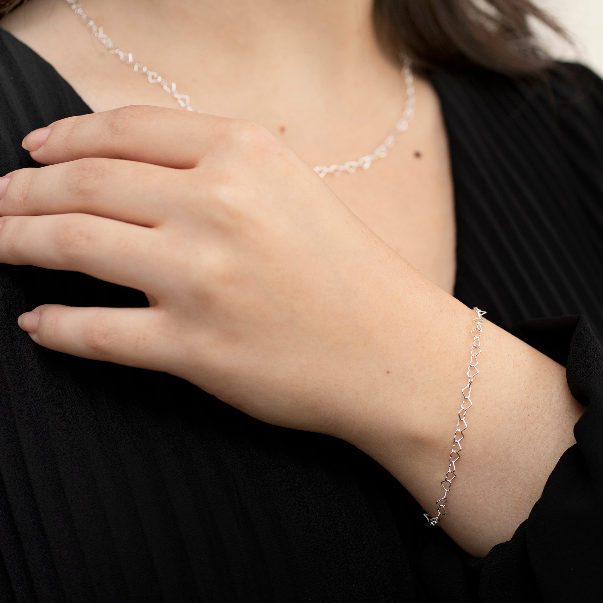 Sterling Silver or Gold Plated Open Heart Link Bracelet