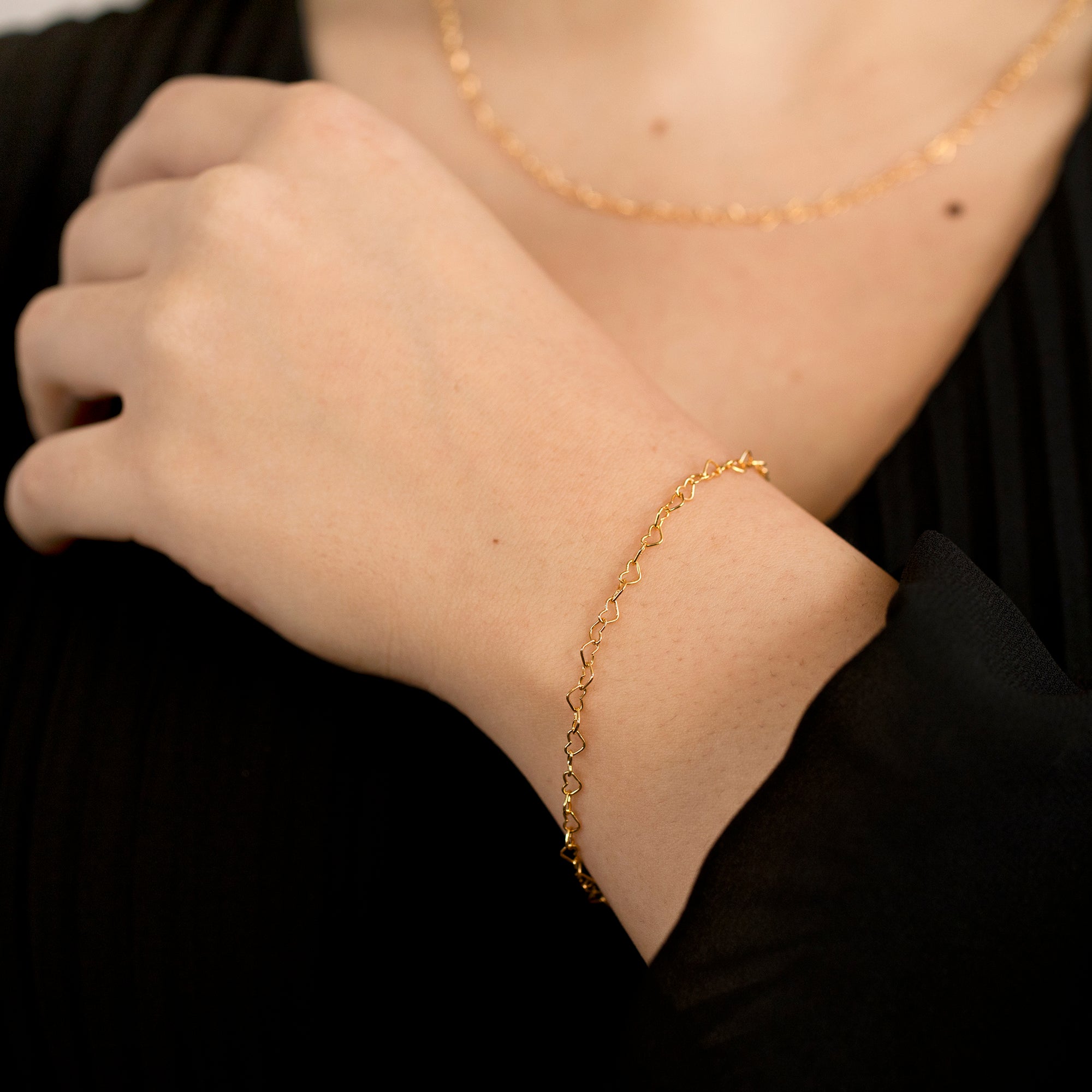 Sterling Silver or Gold Plated Open Heart Link Bracelet