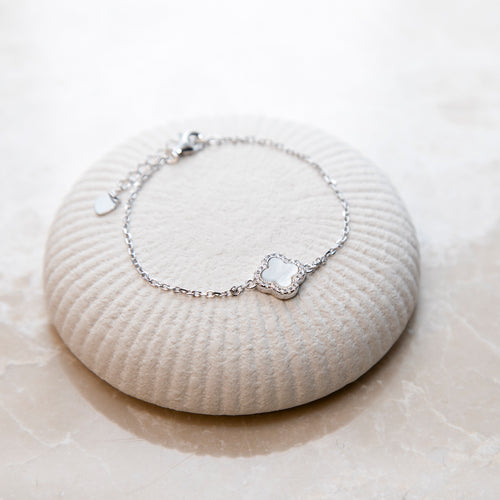 Sterling Silver Mother of Pearl Clover & CZ Bracelet