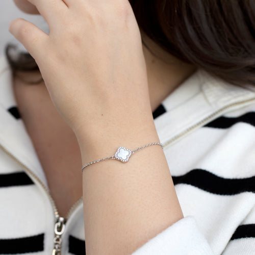 Sterling Silver Mother of Pearl Clover & CZ Bracelet